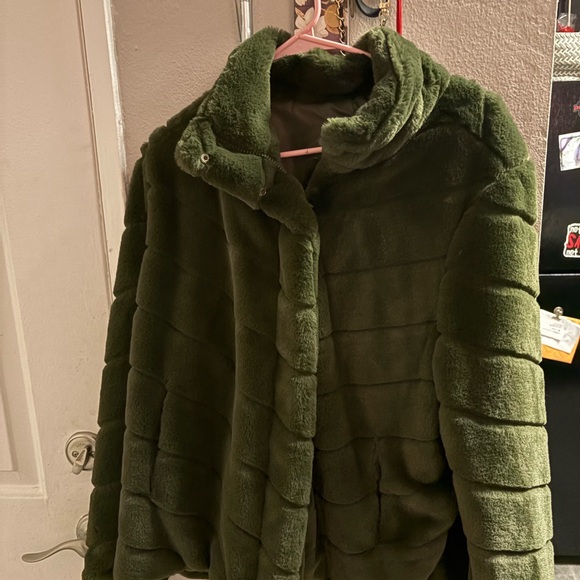 Jackets & Blazers - Olive Green Faux Fur Jacket